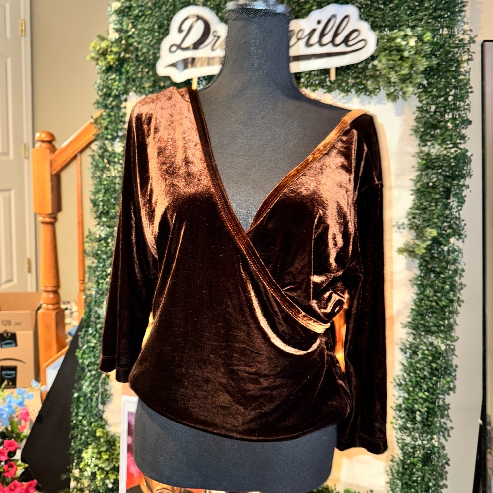Elegant Brown Velvet Wrap Top